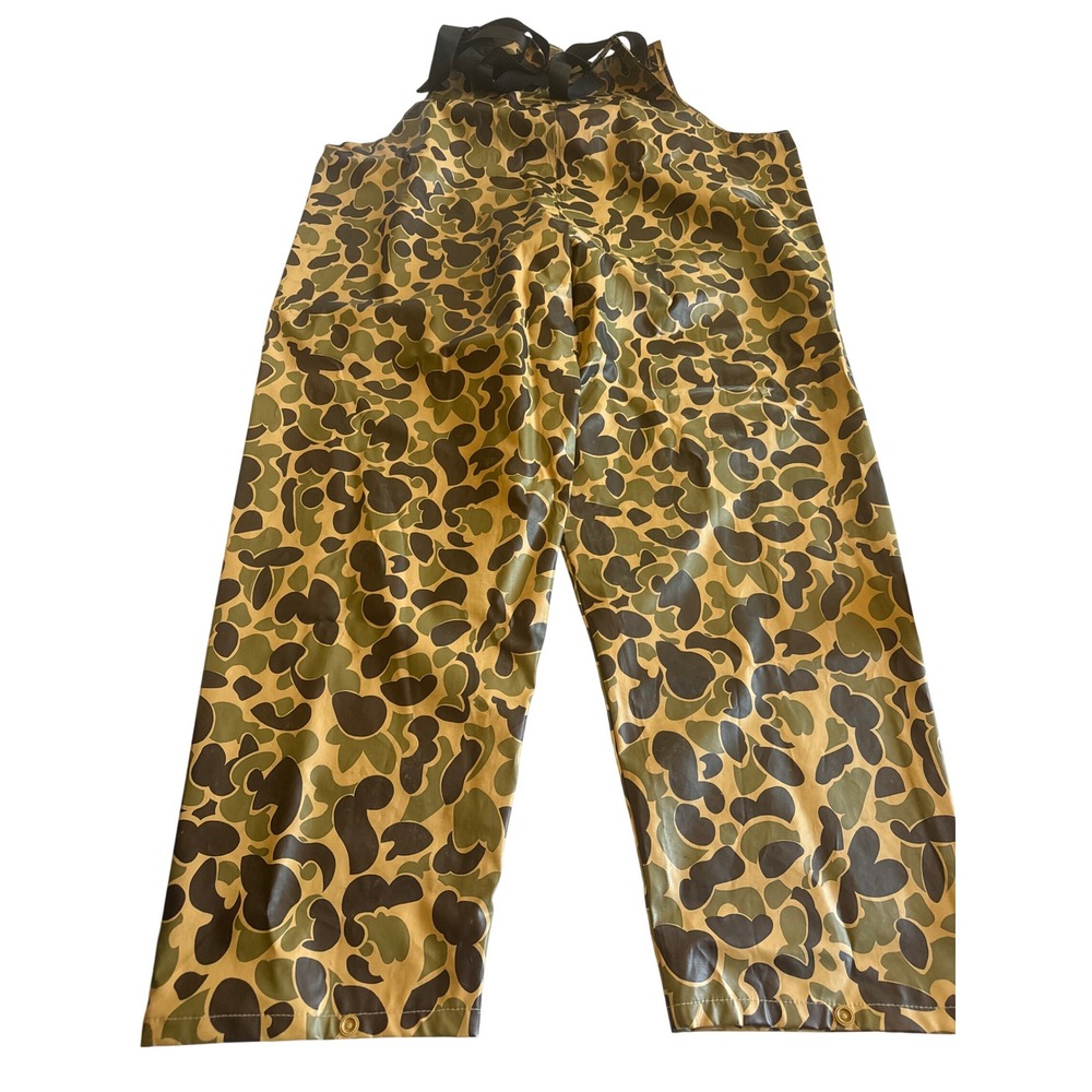 Vintage Cabela's Camo PVC Rain Bib Overalls Sze XXL Utility Outdoor Hunting Gear